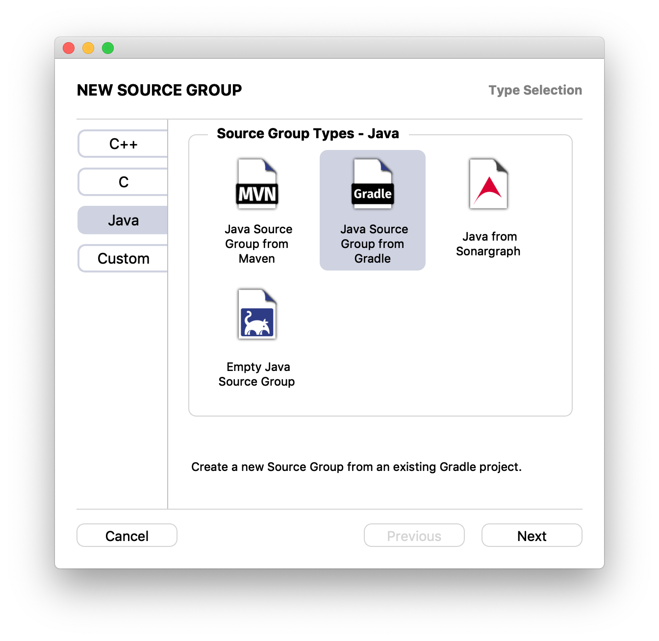 Project Setup Wizard Start Java Gradle