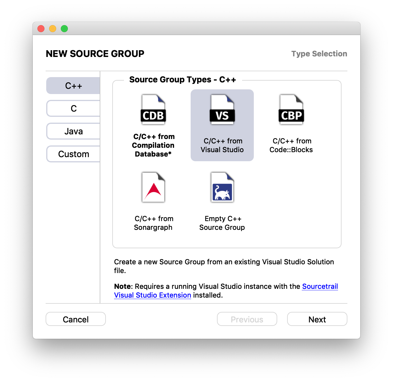 Project Setup Wizard Start VS