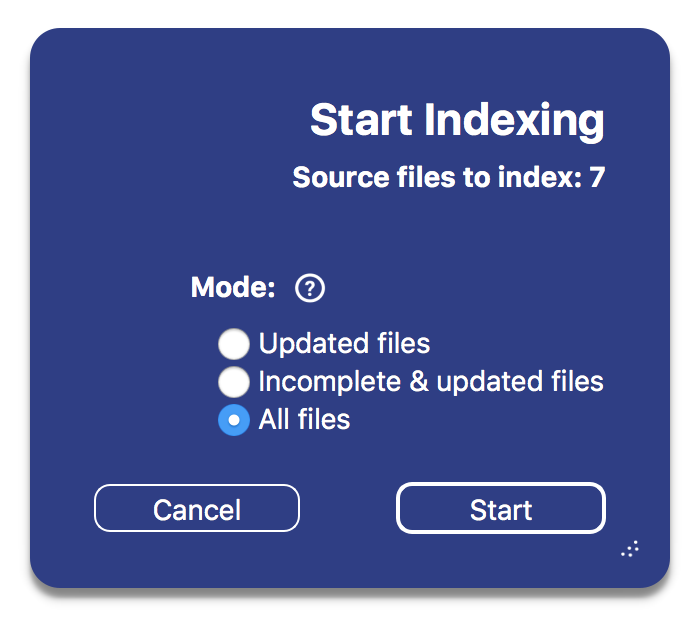 Start Indexing Dialog