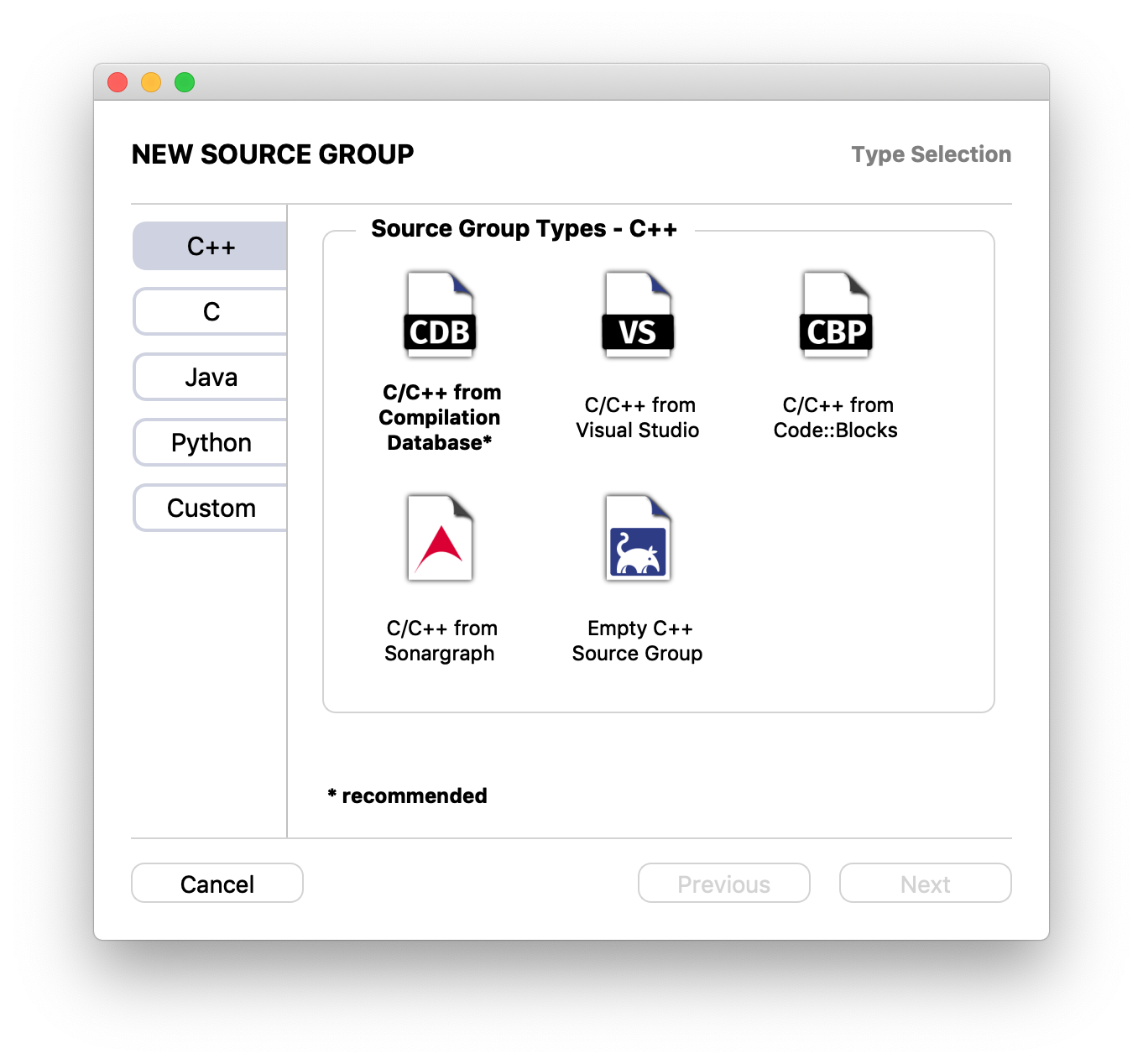 Project Setup Wizard Source Group Type "Project Setup Wizard Source Group Type"